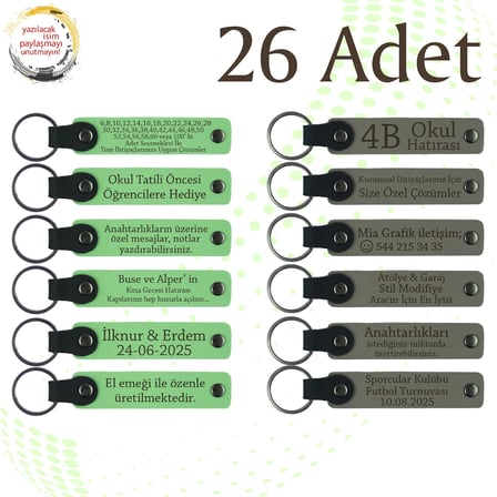 Fıstık Yeşili & Kül Gri, Doğa Turu Ekibine Küçük Sürpriz, 26’lı Set, İsim Yazılabilen Anahtarlık