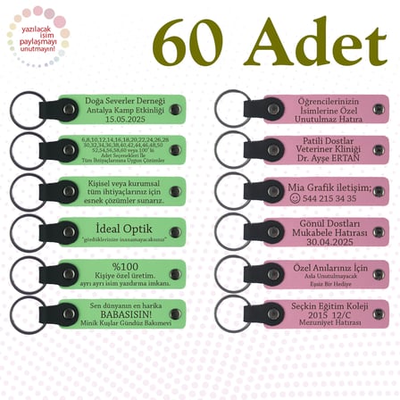 Fıstık Yeşili & Pembe, Kültürel Gezi Ekibine Özel Anı, 60’lı Set, Kişiye Özgü Yazılı Deri Anahtarlık