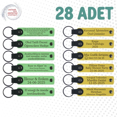 Fıstık Yeşili & Sarı, Söz Töreni Davetlilerine Anlamlı Anı, 28’li Set, Mesajlı Hatıra Anahtarlık
