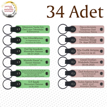 F Yeşili & Y Ağzı, Fen Bilimleri Öğretmeninden Sınıfına Hatıra, 34’lü Set, Mesajlı Deri Anahtarlık