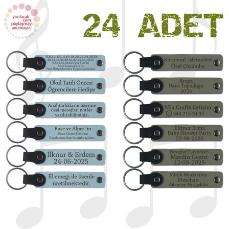 Gök Mavi & Kül Gri, 24'lü Set, İsim Yazılan Hediye Deri Anahtarlık, Üniversite Mezuniyet Etkinliğine