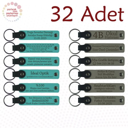 Koyu Turkuaz & Kül Gri, 32’li Set, İsim Ve Tarihli Deri Hediyelik, Dikiş Atölyesi Mezunlarına Anı