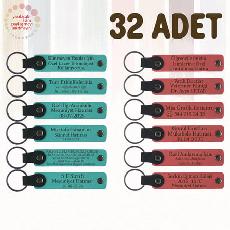 K Turkuaz & Nar Çiçeği, İsim Ve Tarihli Deri Hediyelik, Sanat Atölyesi Katılımcılarına Anı 32’li Set
