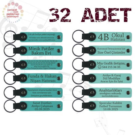 Koyu Turkuaz & Turkuaz, 32’li Set, İsim Ve Tarihli Deri Hediyelik, Çizim Kursu Katılımcılarına Anı