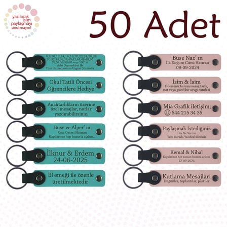 K Turkuaz & Y Ağzı, 50’li Set, İsim Yazılabilen Anahtarlık, Kuaför Müşterilerine Teşekkür Hediyesi