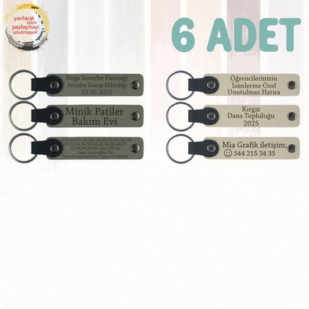 Kül Gri & Sütlü Kahve, 6’lı Set, İsim Yazılabilen Deri Anahtarlık, Aile Gezilerine Özel Küçük Hatıra