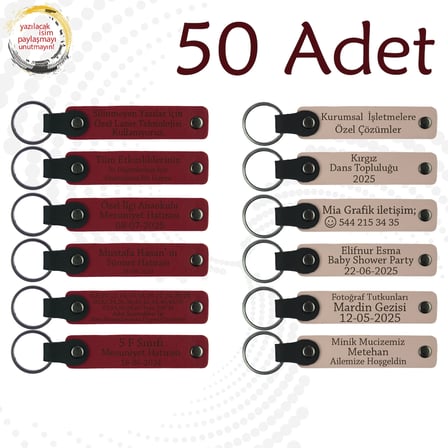 Kırmızı & Pudra, 50’li Set, İsim Yazılabilen Deri Anahtarlık, Kurumsal Seminer Katılımcılarına Anı