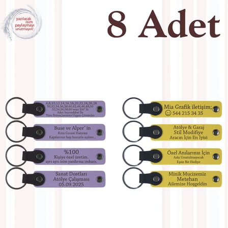 Mor Menekşe & Sarı, 8’li Set, Kişisel Mesajlı Deri Hediyelik, Aile Tatillerine Küçük Sürpriz