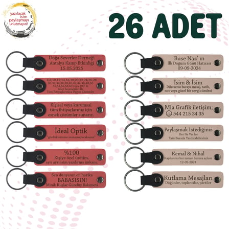 Nar Çiçeği & Pudra, 26’lı Set, İsim Yazılabilen Deri Anahtarlık, Doğa Turu Ekibine Özel Hediye