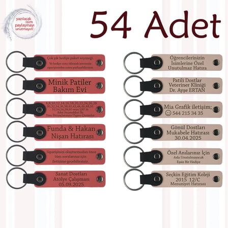 Nar Çiçeği & Pudra, 54’lü Set, İsim ve Mesajlı Deri Anahtarlık, Kafe Müşterilerine Teşekkür Armağanı