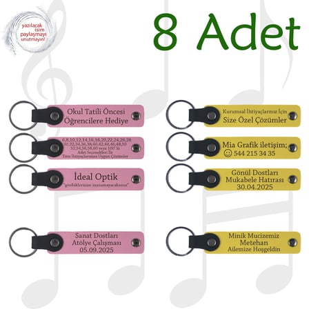 Pembe & Sarı, 8’li Set, Kişisel Mesajlı Deri Hediyelik, Aile Pikniklerine Anlamlı Sürpriz