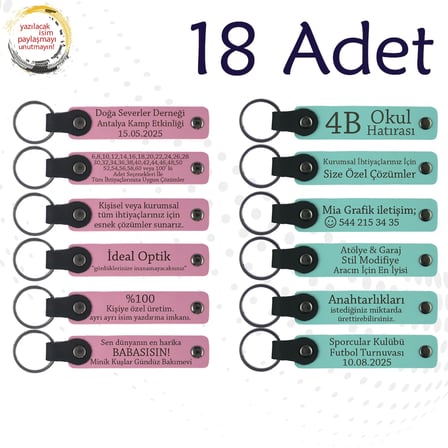 Pembe & Turkuaz, 18’li Set, Kişisel Mesajlı Deri Anahtarlık, Türkçe Öğretmeninden Karne Sürprizi