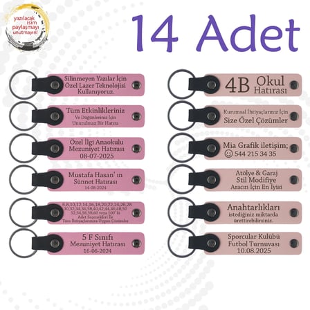 Pembe & Yavru Ağzı, 14’lü Set, Kişisel Deri Anahtarlık, Doğum Günü Partilerine Küçük Sürpriz