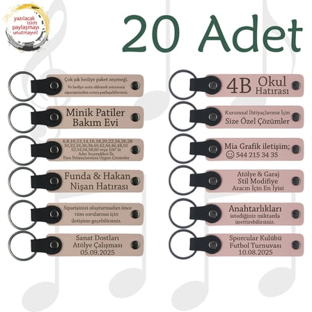 Pudra & Yavru Ağzı, 20’li Set, İsme Özel Yazılı Anahtarlık, Kaligrafi Atölyesi Mezunlarına Hatıra