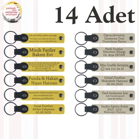 Sarı & S Kahve, 14’lü Set, Kişiselleştirilebilir Anahtarlık, Kurumsal Fuar Katılımcılarına Hediye
