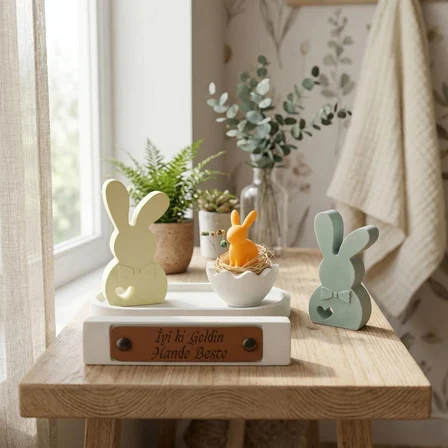Bebek Odası İçin İsme Özel Tavşan Temalı Dekoratif Set, Pastel Tonlarda Anlamlı Ve Değerli Hediye