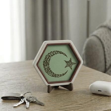 Kelime-i Tevhid Yazılı Ay Yıldız Tasarımlı Minik Dekoratif Obje, Manevi Değeri Yüksek Hediye 10x10cm