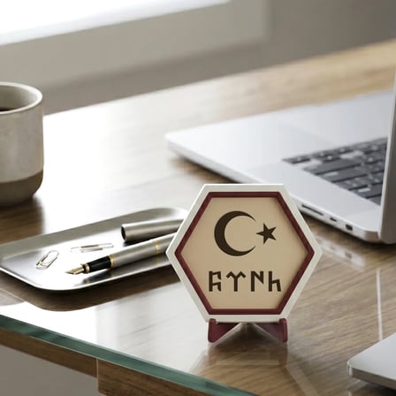Göktürkçe Türk ve Ay Yıldız Temalı Dekoratif Obje Modern Minimal Ev Ofis Masaüstüne Süs 10x10 cm