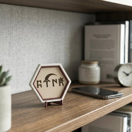 Göktürkçe Türk Yazılı Ay Yıldız Temalı Dekoratif Obje Minik Ve Modern Ev Ofis Masaüstü Dekor 10x10cm