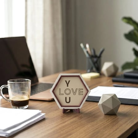 Romantik I Love You Motifli Şık Dekoratif Aksesuar, Şık ve Duygusal Masaüstü Objesi 10x10 cm