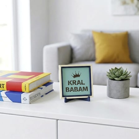 Kral Babam Yazılı Modern Hediye, Ev ve Ofis İçin Taç Tasarımlı 10x10 cm Minyatür Dekoratif Obje