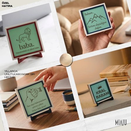 Kral Babam Yazılı Modern Hediye, Ev ve Ofis İçin Taç Tasarımlı 10x10 cm Minyatür Dekoratif Obje