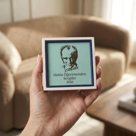 Öğretmenden Öğrencilerine Anlamlı Veda 18’li Set; Atatürk Portreli ve Kişiye Özel Hatıra 10x10 cm
