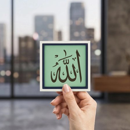 Allah Yazılı Dekoratif Aksesuar, Ev & Ofis İçin 10x10 cm Minyatür Tasarım, Manevi Değerli Hediye