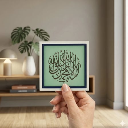 Kelime-i Tevhid Yazılı Dekoratif Obje, Ev & Ofis İçin 10x10 cm Minyatür Tasarım, Manevi Hediye