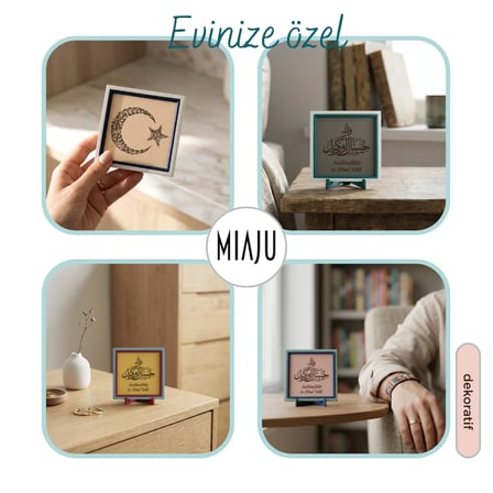 Kün Fe Yekün Yazılı Türkçe Mealli Çerçeveli Dekoratif Obje, Ev & Ofis İçin 10x10 cm Minyatür Tasarım