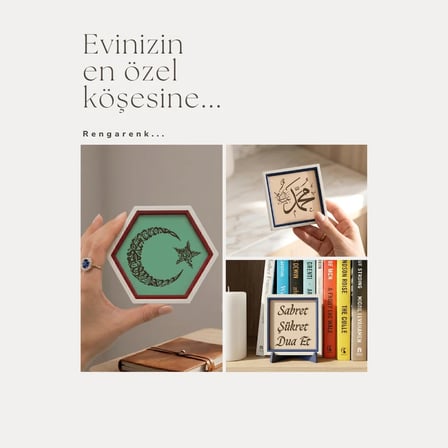 Yâ Rab Yazılı Dualı Dekoratif Obje, Çalışma Masası İçin Mealli Minyatür Hat Sanatı Aksesuarı 10x10cm