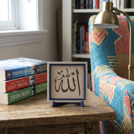 Lafzatullah (Allah) Yazılı Masaüstü Dekoratif Hediye, Ev Ofis İçin Şık Hat Sanatı Tasarımı 10x10 cm
