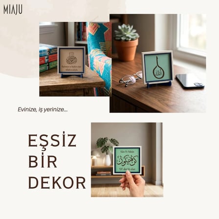 Hâlis Yazılı Çağdaş Tasarım Masaüstü Obje, Ev ve Ofis İçin Hat Sanatı Dekoru, Manevi Hediye 10x10 cm