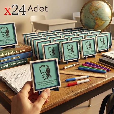 Öğretmenden Öğrencilerine Okul Hatırası 24'lü Set; Atatürk Görselli Kişiye Özel Obje 10x10 cm