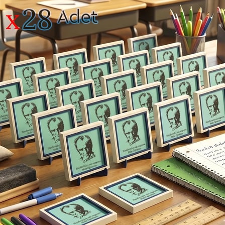Öğretmen Mesajlı Mezuniyet Hatırası 28'li Set, Atatürk Silüetli Dekoratif Masaüstü Obje, 10x10 cm