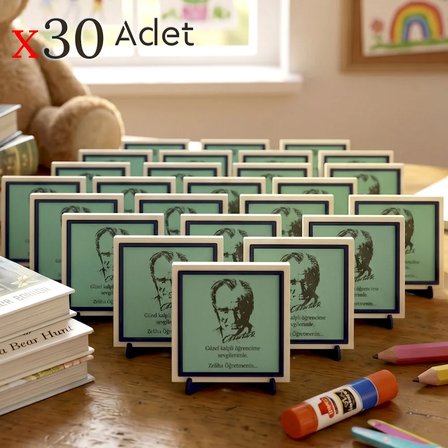 Yıl Sonu Karne Hediyesi Atatürk Silüetli 30'lu Set, Öğrencilerin İsmi Yazılı Masaüstü Obje, 10x10 cm