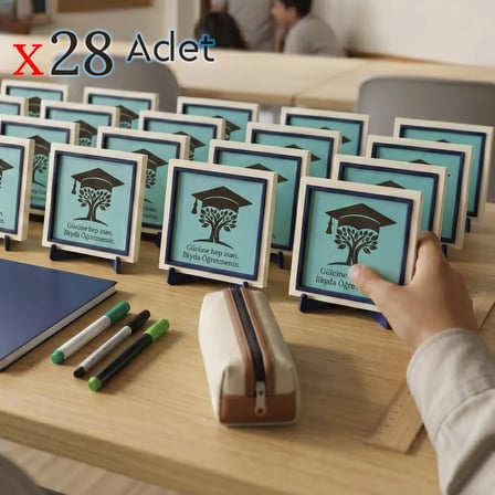 Kişiye Özel Hayat Ağacı Temalı Öğrenci Hediyesi; Öğretmenden Sınıfına 28'li Anı Seti 10x10 cm