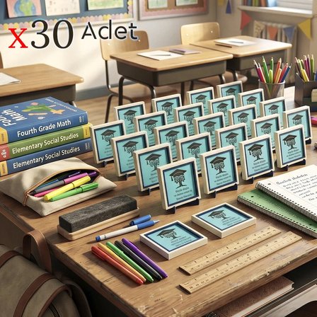 Karne ve Mezuniyet İçin 30’lu Öğrenci Hediyesi Seti; Öğretmen Mesajlı Hayat Ağacı Dekor 10x10 cm