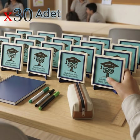 Karne ve Mezuniyet İçin 30’lu Öğrenci Hediyesi Seti; Öğretmen Mesajlı Hayat Ağacı Dekor 10x10 cm