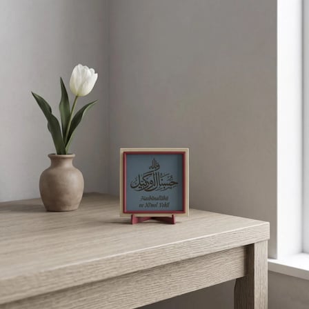 Hasbünallâhü ve Ni’mel Vekîl Yazılı Minimal Dekoratif Aksesuar, Eviniz İçin Manevi Obje 10x10 cm