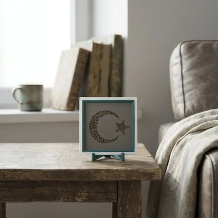 Kelime-i Tevhid Yazılı Hilal Tasarımlı Masaüstü Aksesuarı, Modern ve Estetik Mini Dekor 10x10 cm