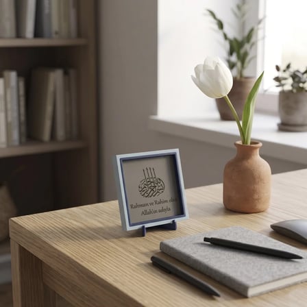 Besmele-i Şerif Hat Sanatı Temalı Minimalist Dekoratif Hediye Aksesuar, Modern Manevi Dekor 10x10 cm