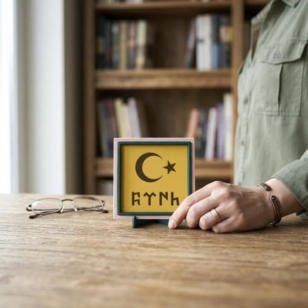 Göktürkçe Türk Yazılı Ay Yıldız Motifli Dekoratif Obje, Yaşam Alanınıza Değer Katan Tasarım 10x10 cm