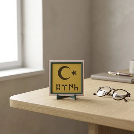Göktürkçe Türk Yazılı Ay Yıldız Motifli Dekoratif Obje, Yaşam Alanınıza Değer Katan Tasarım 10x10 cm