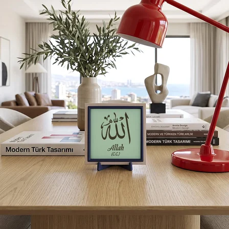 Estetik Hat Sanatı Allah (C.C.) Tasarımı,Yaşam Alanınıza Huzur Katan Modern Dekoratif Parça 10x10 cm