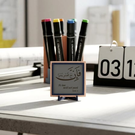 Çağdaş Hat Sanatı İle Fe inne me'al usri yusrâ Objesi, Ev ve Ofisiniz İçin Modern Dekor 10x10 cm