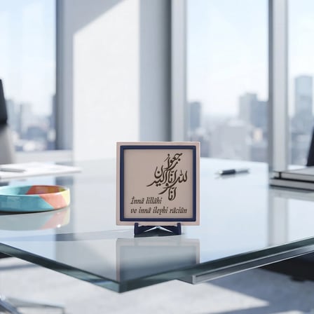Özel Tasarım İnnâ lillâhi ve innâ ileyhi râciûn Yazılı Manevi Değerli Dekoratif Masaüstü Süs 10x10cm