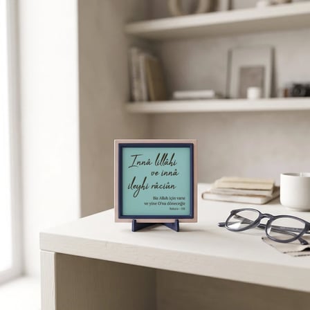 İnnâ lillâhi ve innâ ileyhi râciûn Motifli Şık Dekoratif Obje, Her Mekana Uygun Derorasyon 10x10 cm
