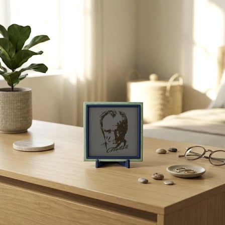 Atatürk Motifli Şık Masaüstü Süs, Modern Çizgilerle Tarihi Değeri Buluşturan Özel Tasarım 10x10 cm