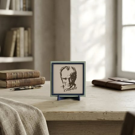 Atatürk Portreli Premium Masaüstü Aksesuarı, Modern Yaşam Alanlarına Estetik Katan Dekoratif 10x10cm